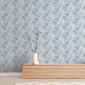 Orient Tree Chalk Blue Grey Wallpaper