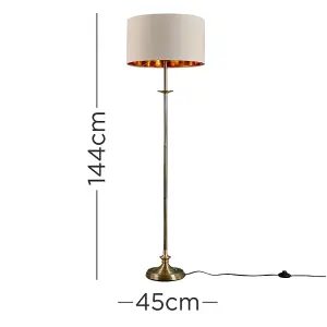 ValueLights Belmont Traditional Antique Brass Sconce Floor Lamp with Beige Gold Drum Shade