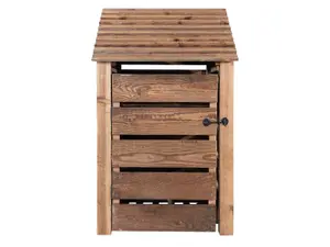 Slatted wooden log store with door and kindling shelf W-79cm, H-126cm, D-88cm - brown finish