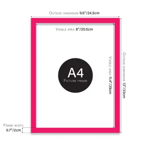 A4 Bright Pink Picture Frame Fits A4 (21 x 29.7cm - 8.3 x 11.7in) Poster, Photo, Artwork, or Print.