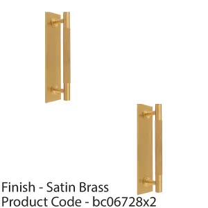 2 PACK - Lined Reeded Drawer Pull Handle & Matching Backplate - Satin Brass 168 x 40mm