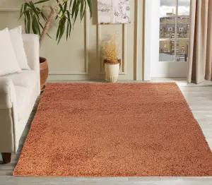 Serdim Rugs Plain Living Room Shaggy Area Rugs Terracotta 80x150 cm