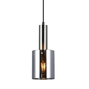 Luminosa Modern Hanging Pendant Satin Nickel 1 Light  with Glass, Smoky Shade, E27