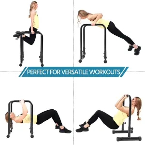 Yaheetech Black Adjustable Dip Bar Stand for Tricep Dips