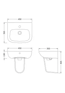 1 Tap Hole Ceramic Basin & Semi Pedestal - 450mm