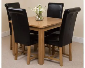 Oslo 90 x 90 cm Oak Small Dining Table and 4 Chairs Dining Set with Washington Black Leather Chairs