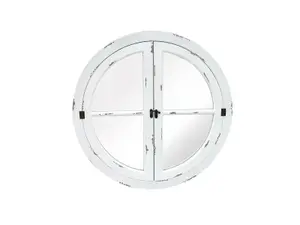 Round Window Garden Decorative Mirror-Distressed White