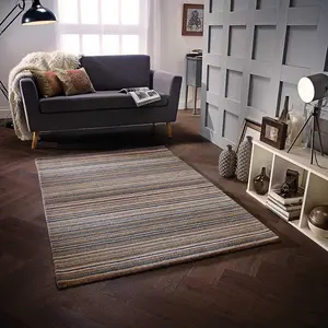 Handmade Modern Easy to Clean Striped Natural Wool Rug for Living Room & Bedroom-200cm X 285cm