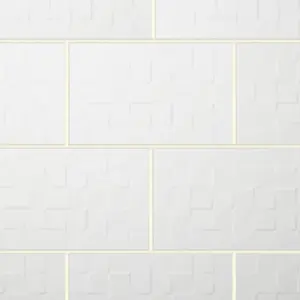 Alexandrina White Gloss Décor Ceramic Indoor Wall Tile, Pack of 10, (L)402.4mm (W)251.6mm