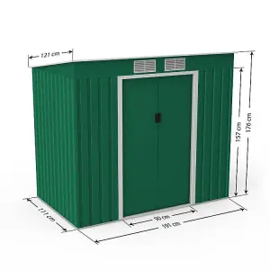 BillyOh Cargo Pent Metal Shed Including Foundation Kit - 7 x 4 Dark Green