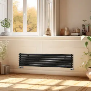 Right Radiators 1600x354 mm Horizontal Vertical Oval Column Radiator Double Panel Rads Black