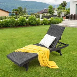 Costway Folding Patio Rattan Chaise Lounge Padded Outdoor Wicker Recliner w/5-Level Adjustable Back