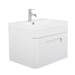 Rinse Bathrooms 600mm Wall Hung Basin Vanity Unit Gloss White Single Soft Close Drawer 1 Tap Hole Sink Bathroom Toilet Furniture