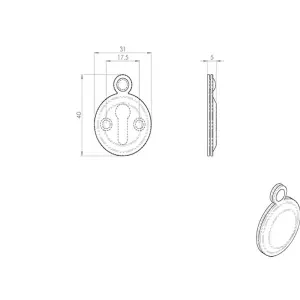 31mm Lock Profile Covered Escutcheon 17.5mm Fixing Centres Satin Chrome