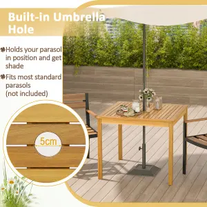 Costway 4-Person Large Square Dining Table Outdoor Bistro Table w/ 5cm Umbrella Hole