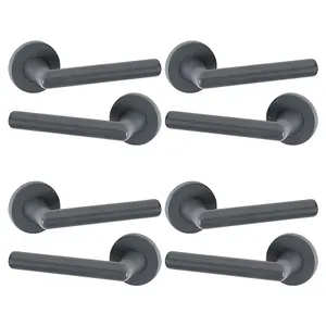 URBNLIVING 115mm Length 8 Pcs Salisbury Metal & Grey Rose Lever Latch Door Handles Set