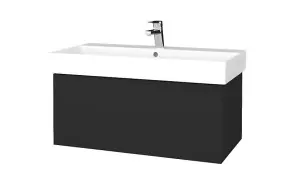 Bathroom Wall Hung Vanity Unit Matt Carbon And Basin Ceramic Sink White 805x355mm