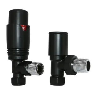 Right Radiators Black Angled TRV Thermostatic Radiator Valve and Manual Angled Valve 15mm x 1/2"