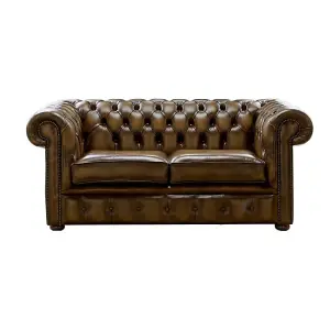 Chesterfield 2 Seater Antique Gold Real Leather Sofa Settee Bespoke In Classic Style