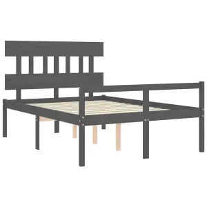 Berkfield Bed Frame with Headboard Grey Double Solid Wood