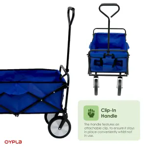 Oypla Blue Heavy Duty Foldable Garden Festival Trolley Cart Wagon Truck Wheelbarrow