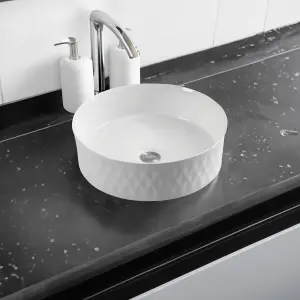 7981 Ceramic 35cm Vert Round Countertop Basin with Texture Effects