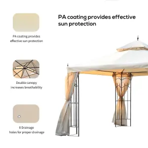 Outsunny 3 x 3(m) Garden Gazebo Double Top Gazebo Canopy w/ Mesh Cream White