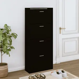 Berkfield Shoe Cabinet Black 63x24x147 cm Engineered Wood