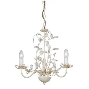 Luminosa Lullaby 3 Light Multi Arm Ceiling Pendant Flower Design Cream Brushed Gold, Pearl Effect Acrylic, E14