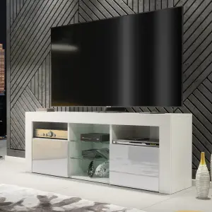 TV Unit 145cm Modern White with High Gloss Grey Doors - Creative Furniture