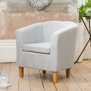 Alderwood 68cm Wide Hessian Fabric Tub Chair with Pine Coloured Legs - Light Grey