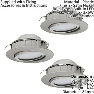 2 PACK 3 PACK Flush Ceiling Downlight Satin Nickel Plastic 6W Built in LED