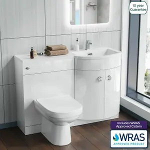 Nes Home Debra White 1100 mm P-Shaped Vanity Unit Right Hand Sink and Toilet Bathroom Furniture