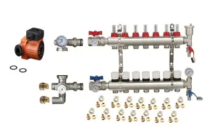 Warmer System Underfloor Heating 7 Port PSW Manifold with Manual Pump and Blending Valve Set