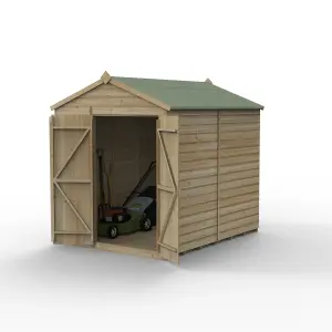 Forest Garden Beckwood Shiplap 8x6 ft Apex Natural timber Wooden Pressure treated 2 door Shed with floor - Assembly service included