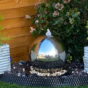 30cm Stainless Steel Sphere Modern Metal Mains Plugin Powered Water Feature