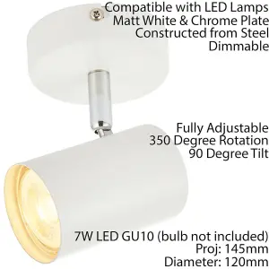 LED Adjustable Ceiling SpotLight Matt White Single GU10 Dimmable DownLight