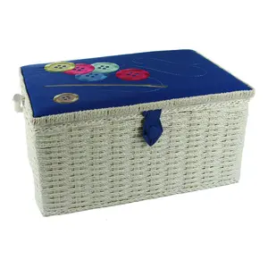 Buttons Needle Thread Blue Embroidered Large Sewing Box - Sewing Online FL-012