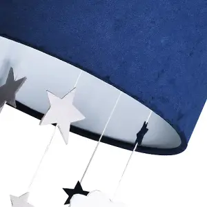 Soft Midnight Blue Velvet Pendant Lamp Shade with Hanging Felt Stars and Clouds