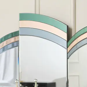 Melody Maison Green, Pink & Blue Glass Art Deco Triple Mirror 74cm x 60cm