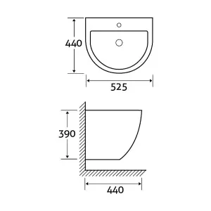 Isaac Curved Design Wall Hung Ceramic Basin with One Tap Hole (W)530mm