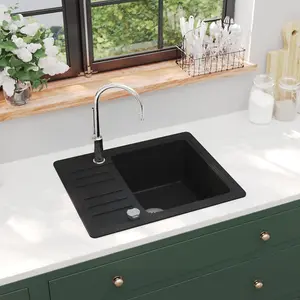 vidaXL Granite Kitchen Sink Single Basin Black