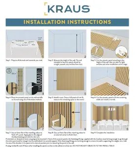 Kraus - Ash Brown - Easy-Fit Acoustic Slat Wall Panel - (L) 240cm x (W) 57.3cm - Pack of 5 Panels - Sample Size Available