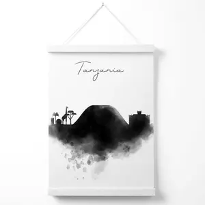 Tanzania Watercolour Skyline City Poster with Hanger / 33cm / White