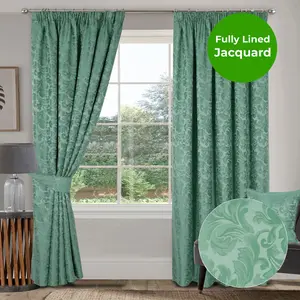 Home Curtains Buckingham Damask Fully Lined 45w x 72d" (114x183cm) Alpine Green Pencil Pleat Curtains (PAIR)