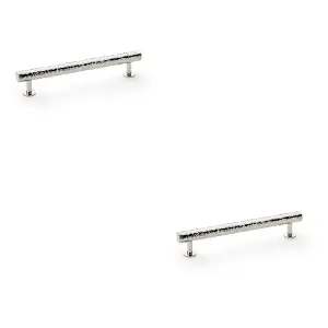 2 PACK - Hammered T Bar Pull Handle - Polished Nickel - 160mm Centres SOLID BRASS Drawer