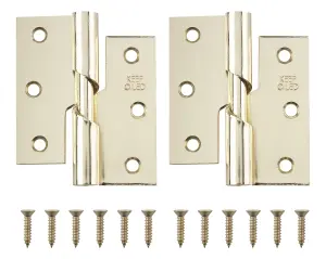 Brass-plated Metal Right Butt Door hinge N162 (L)75mm (W)75mm, Pack of 2