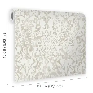 Next Majestic damask Neutral Metallic effect Smooth Wallpaper