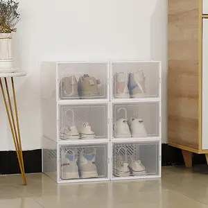 12 pcs Plastic Stackable and Foldable Shoe Box Storage Organiser Sneaker Display Case Shoe Box with Magnetic Door in White