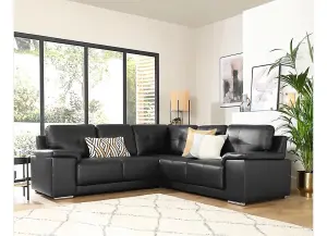 Larry Black Leather Corner Sofa Suite / Living Room Sofa